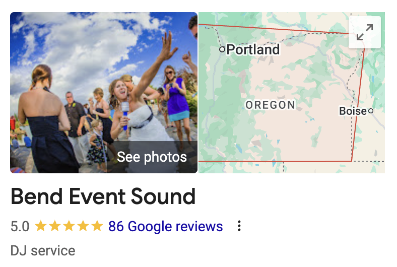Google listing for Bend Event Sound